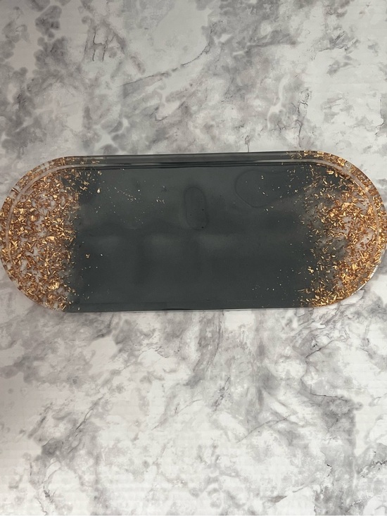 Other - Black Resin Decorative Tray with Gold Flakes